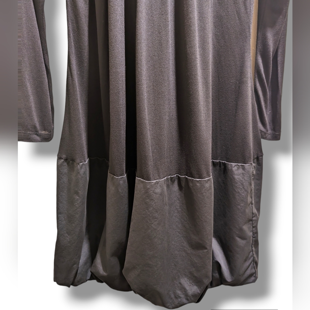 Clu Black Long Sleeve Stretchy Rayon-Cotton Midi Dress Full Bubble Hem Skirt- L - Picture 3 of 6